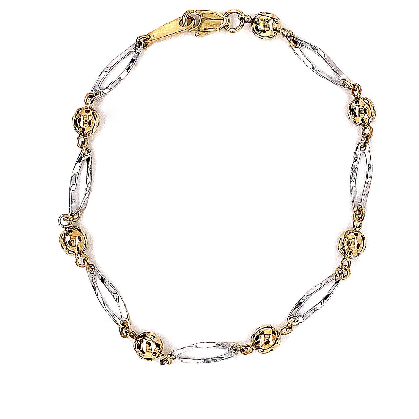 9ct Two Tone Ball And Twist Link Bracelet