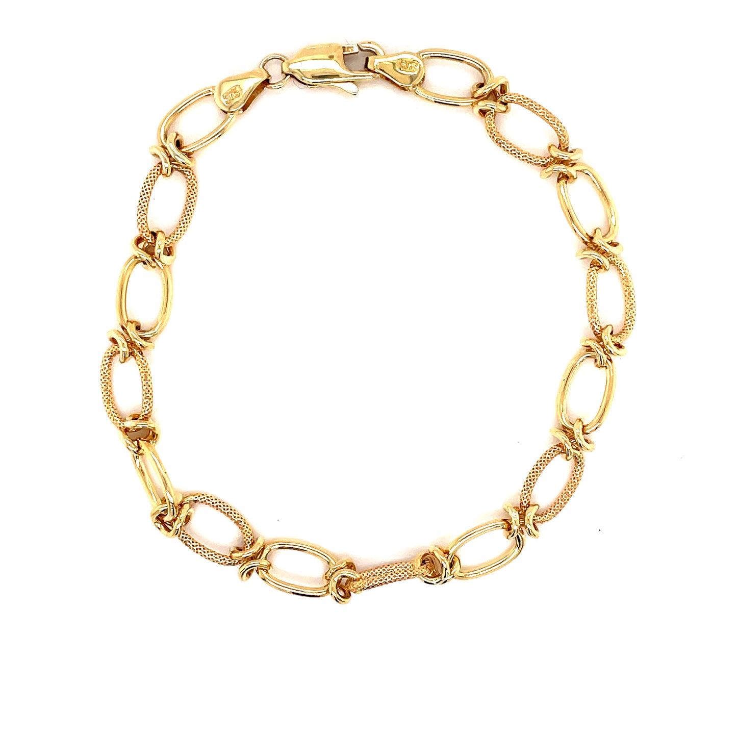 9ct 7.5' Handmade Plain And Textured Oval Link Bracelet