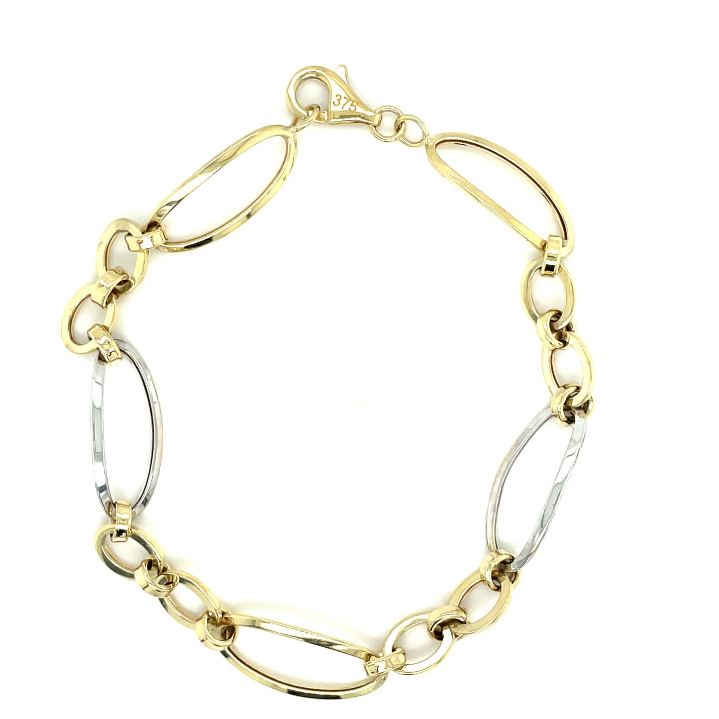 9ct Two Tone Long Oval Link Bracelet