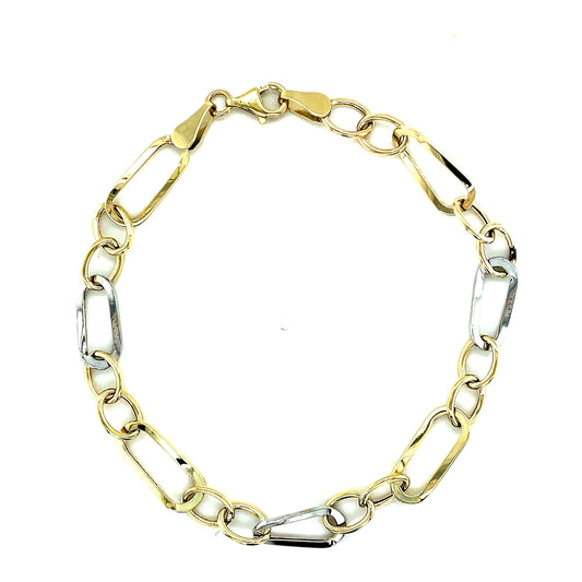 9ct Two Tone Open Oval Link Bracelet
