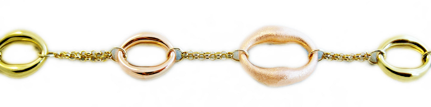 9ct 3 Colour Gold Chain And Open Round Link Bracelet