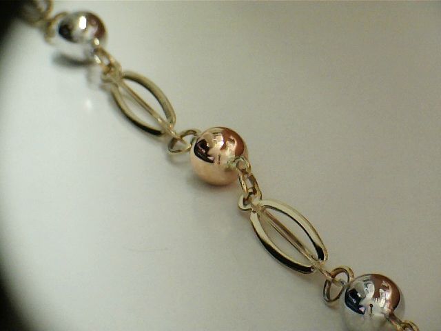 9ct 3 Colour Gold Long And Ball Link Bracelet