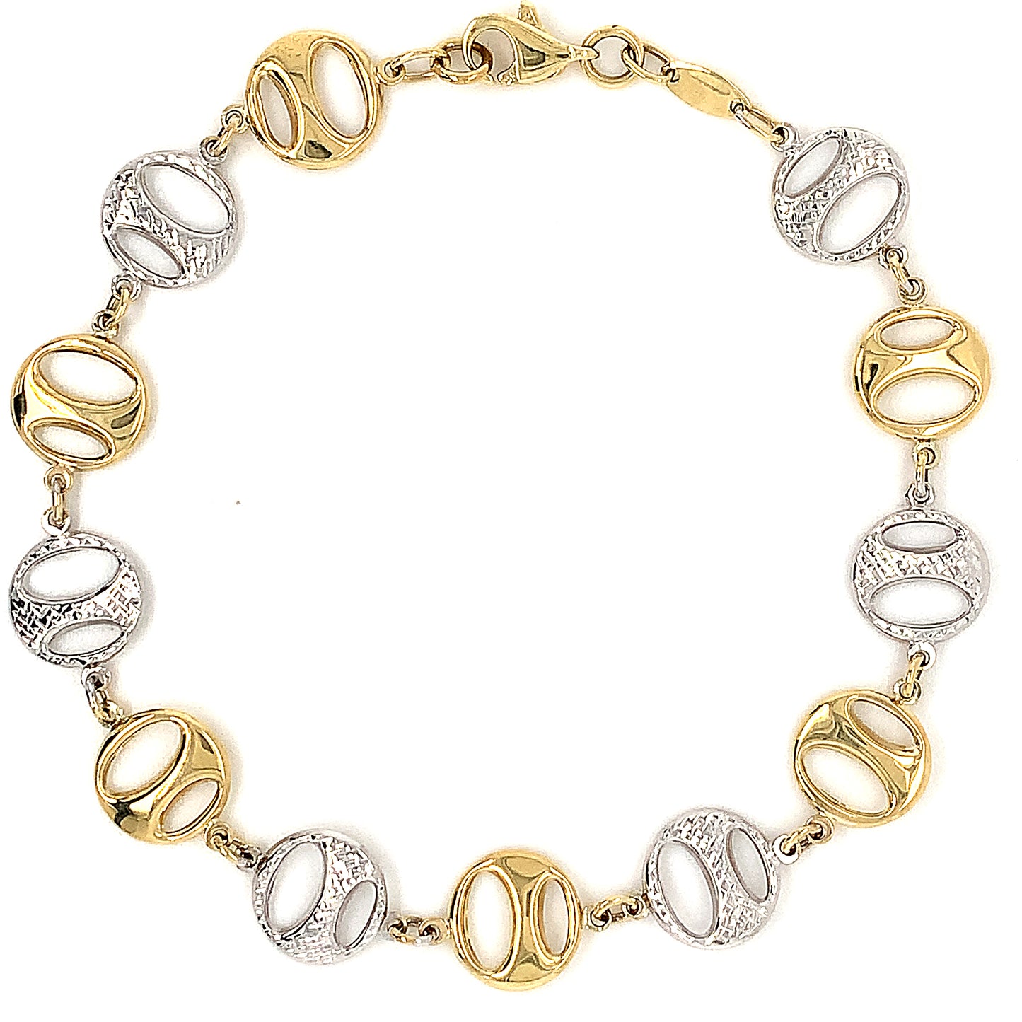 9ct Two Tone Open Circle Link Bracelet