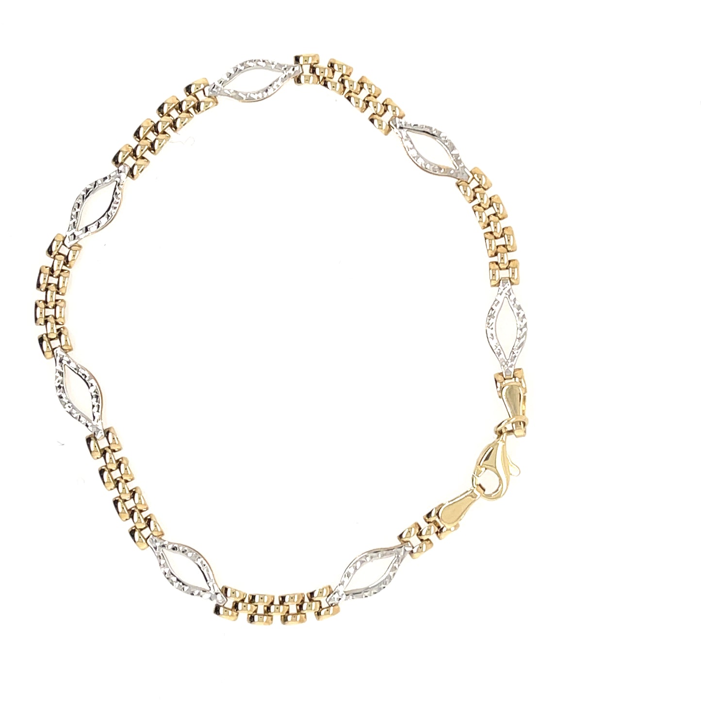 9ct Two Colour Brick And Oval Link Bracelet