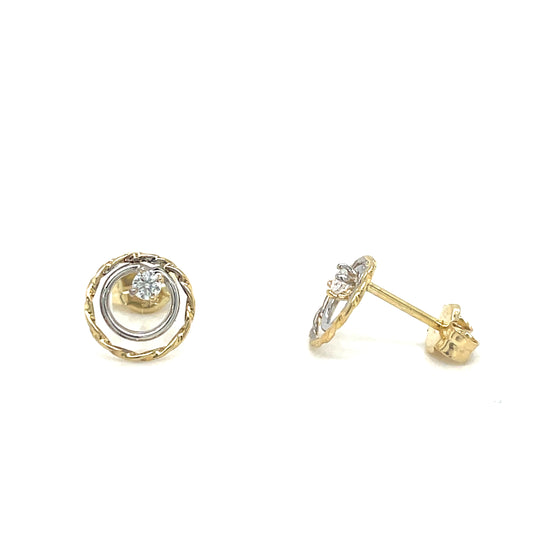 9ct Two Tone Open Circle Twist Cubic Zirconia Stud Earring