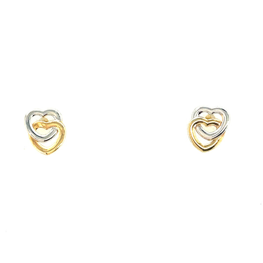 9ct Two Tone Double Heart Stud Earring