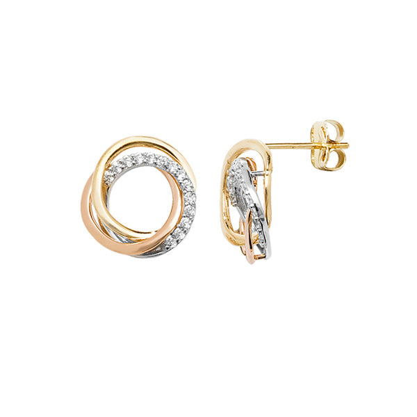 9ct 3 Colour Cubic Zirconia Double Circle Earring