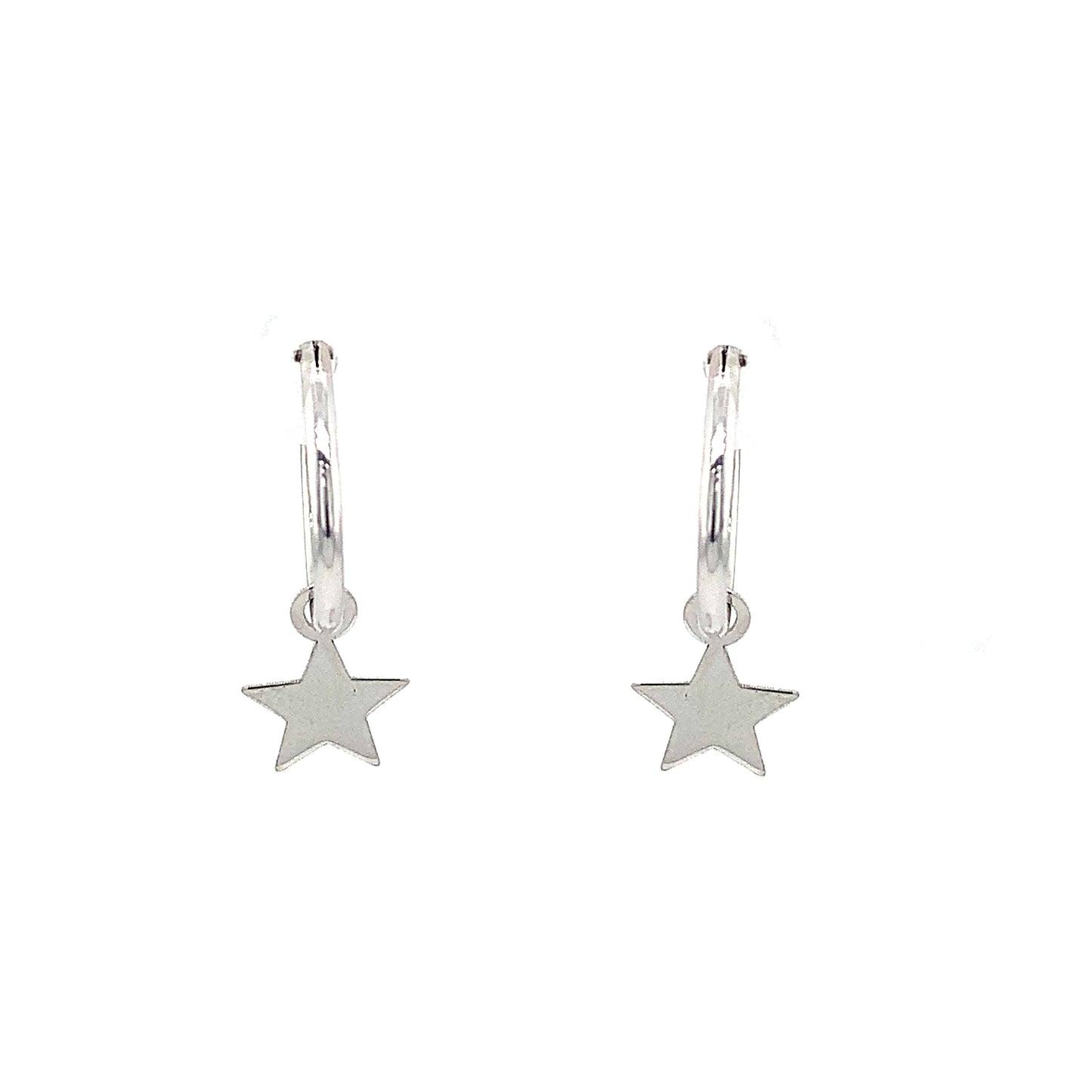 9ct White Gold Plain Star Hoop Earring