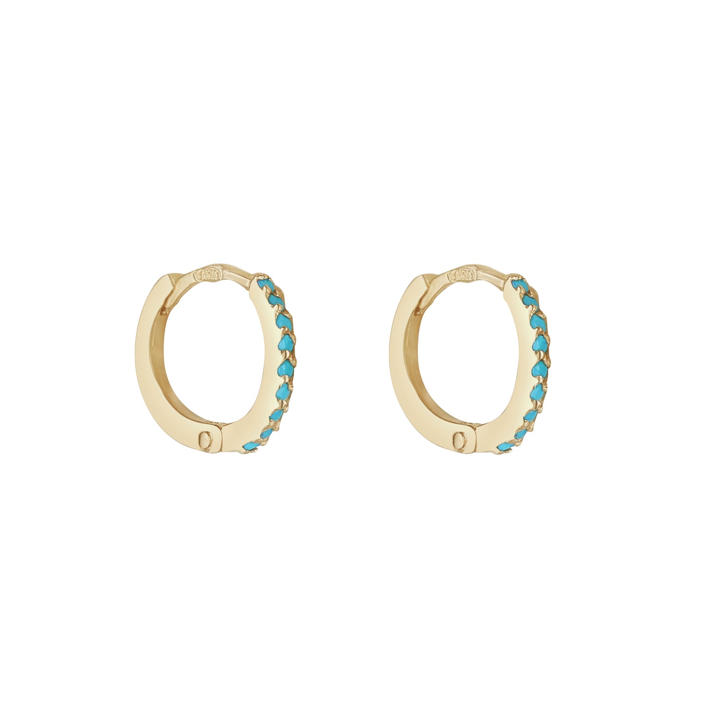 9ct Gold Cubic Zirconia Tiny Turquise Hoop Earrings