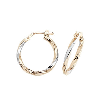 9ct Two Tone Gold Twist Hoop Earring