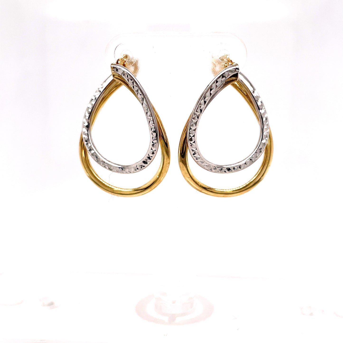 9ct 2 Colour Double Twist Diamond Cut Hoop Earring