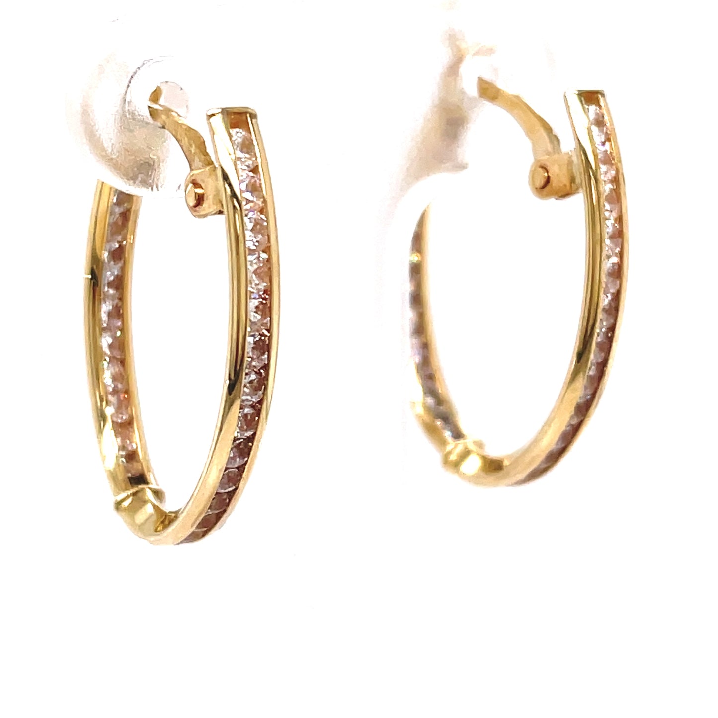 9ct Y/Gold Hoop Channel Set Earrings With Cubic Zirconia