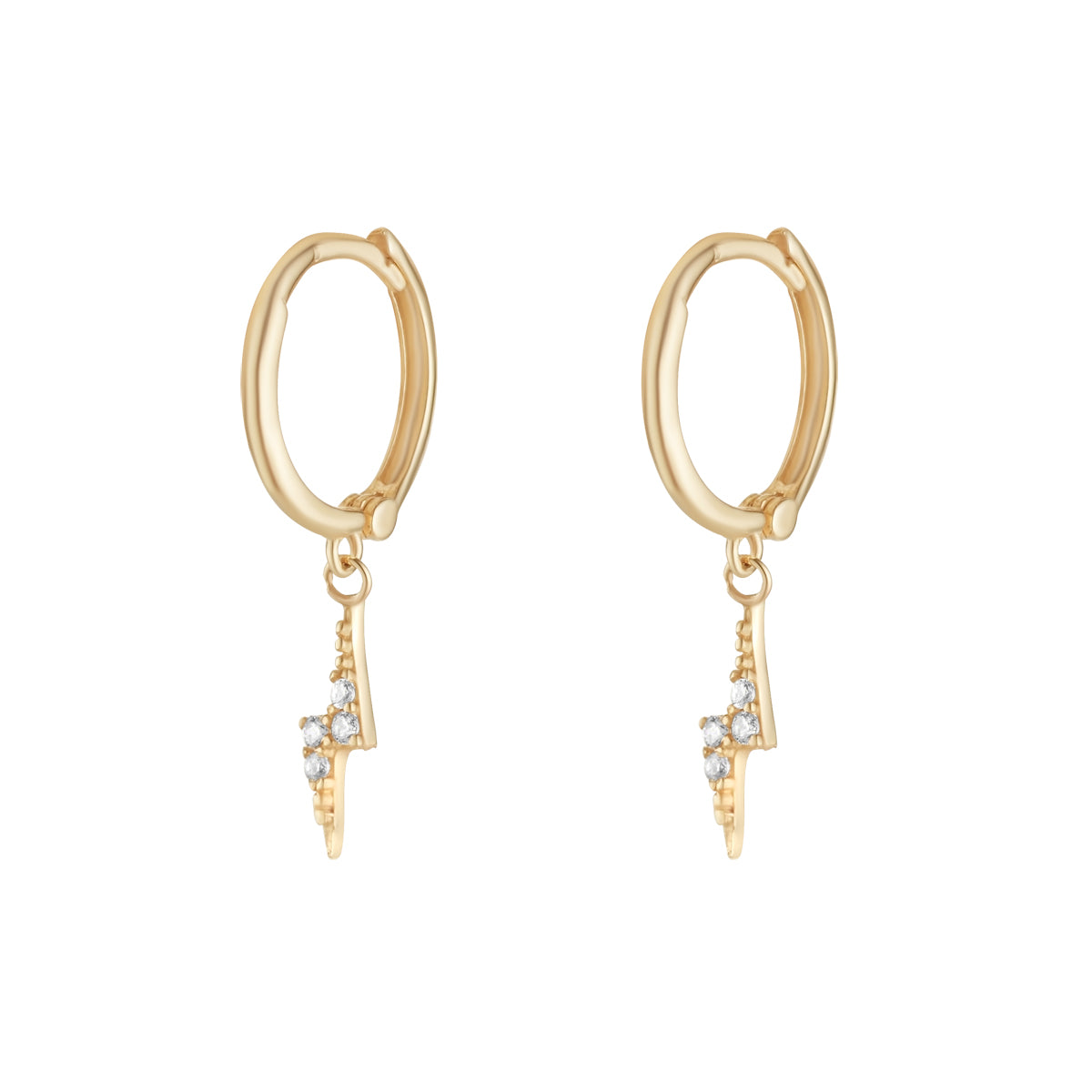 9ct Huggie Earring With Cubic Zirconia Lightening Bolt Drop