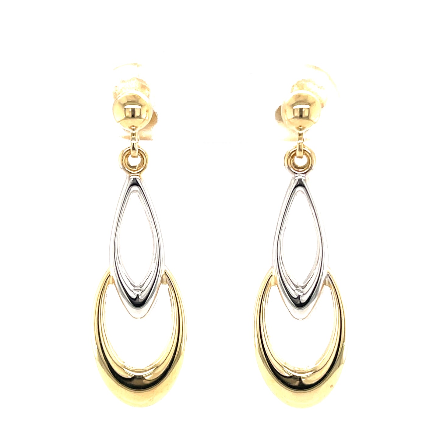 9ct Two Tone Drop Earrings