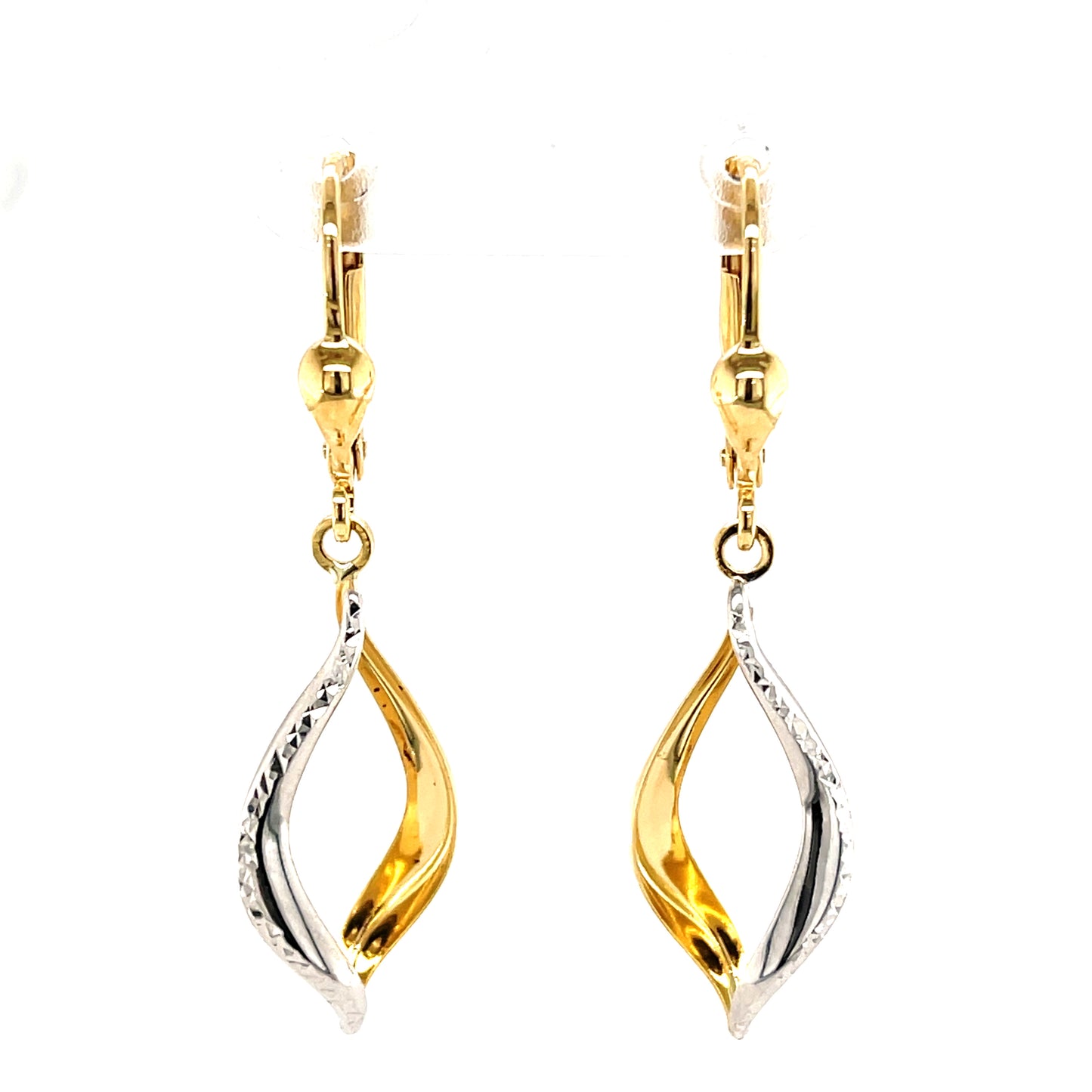 9ct Two Colour Drop Earrings