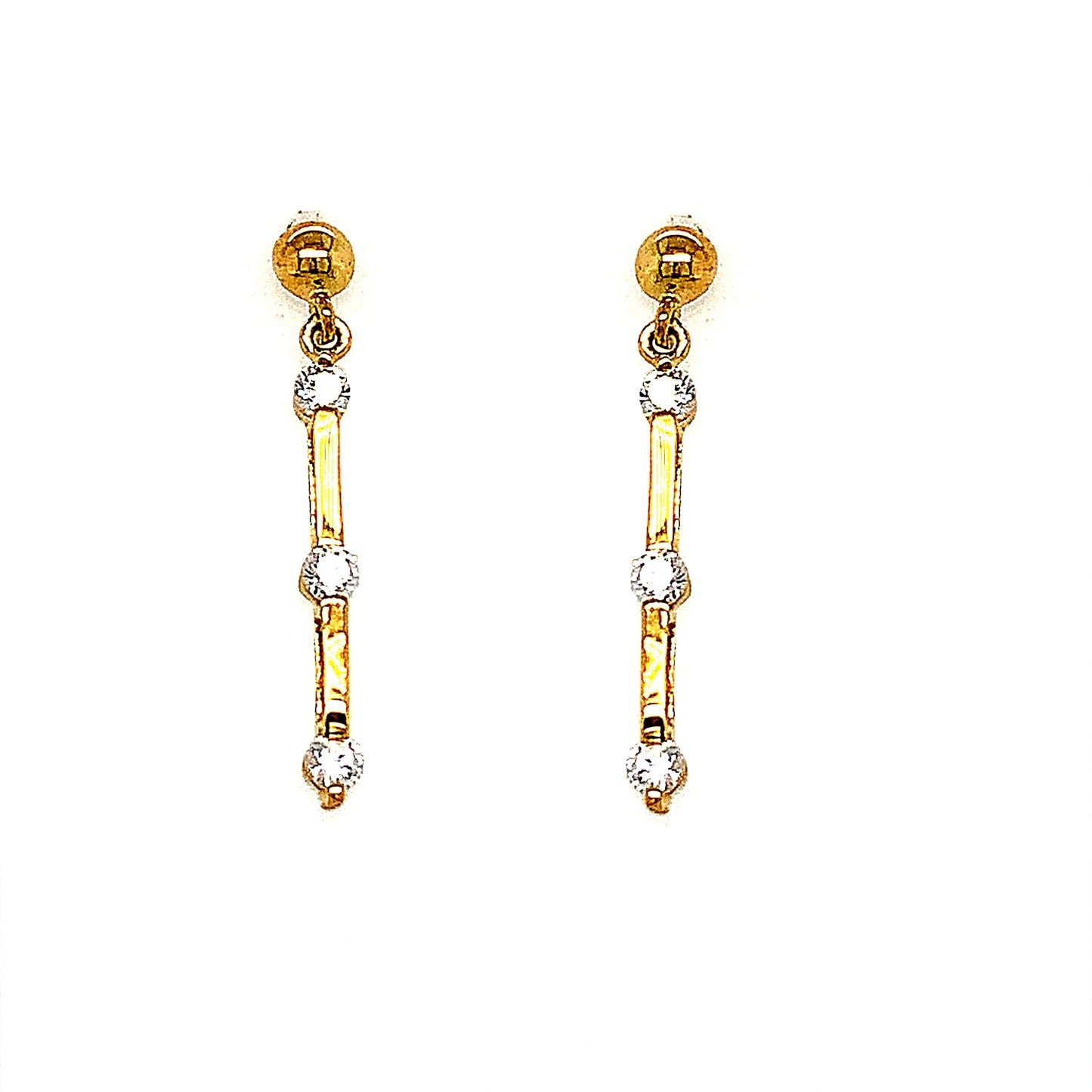 9ct 3 Cubic Zirconia 2cm Drop Bar Earring