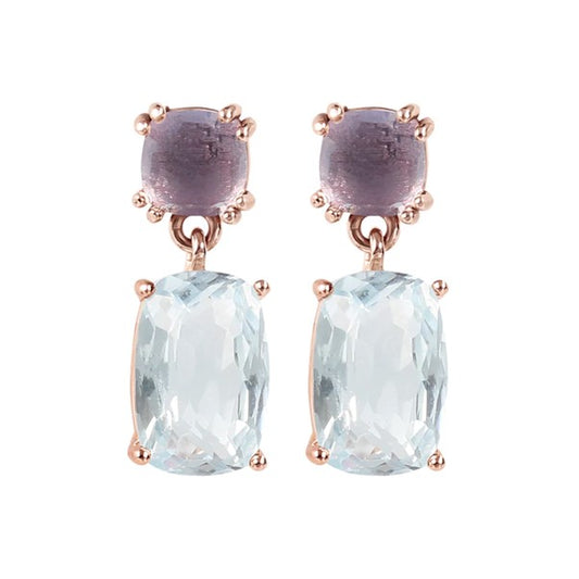 9ct Rose Gold Blue Topaz/Amethyst Drop Earring