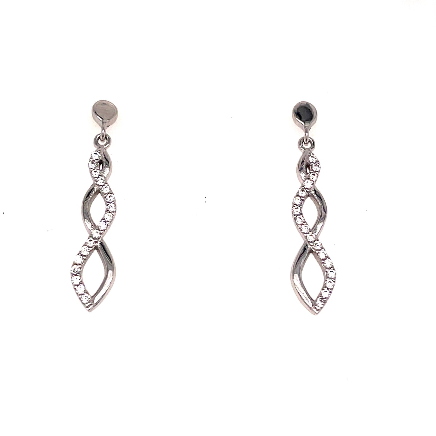 9ct White Gold Cubic Zirconia Figure Of 8 Drop Earring