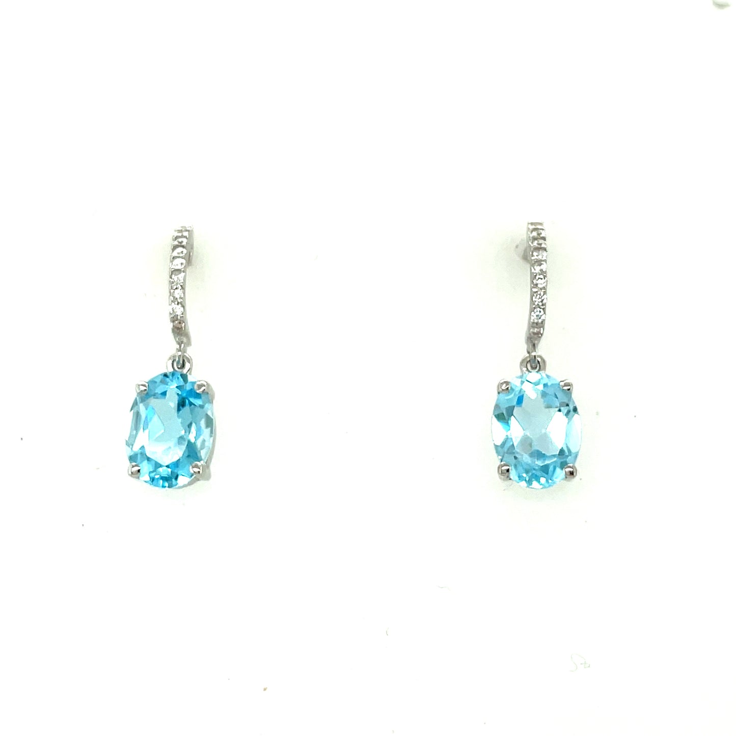 9ct White Gold Cubic Zirconia/Blue Topaz Oval Drop Earring