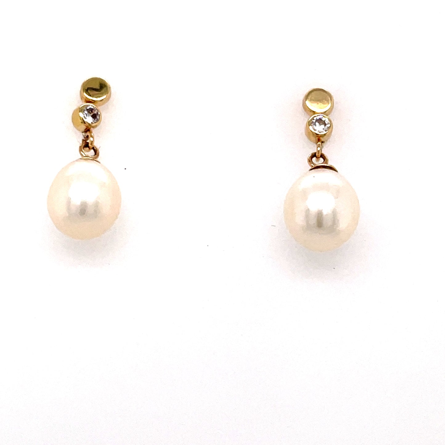9ct Pearl And Cubic Zirconia Drop Earringss