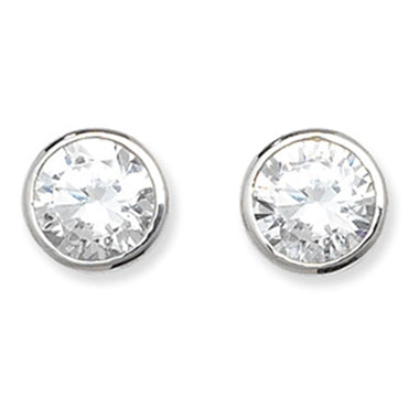 9ct White Gold Cubic Zirconia Rub Over Earrings