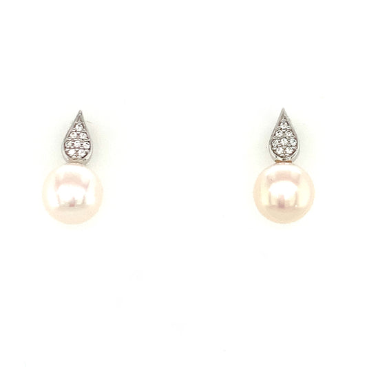 9ct White Gold Pearl And Cubic Zirconia Earrings