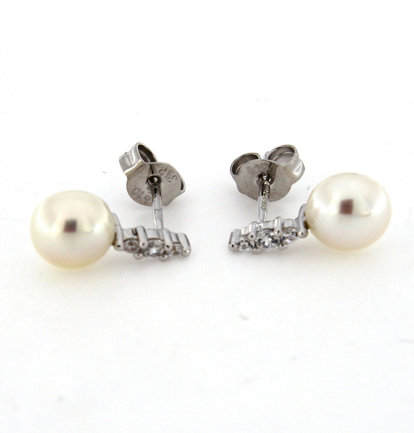 9ct White Gold Pearl And Cubic Zirconia Earrings
