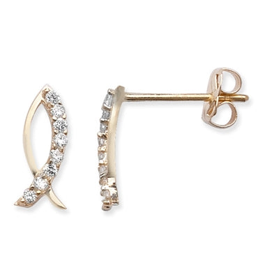 9ct Cubic Zirconia And Polished Cross Over Earrings
