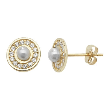 9ct Pearl And Cubic Zirconia Earrings