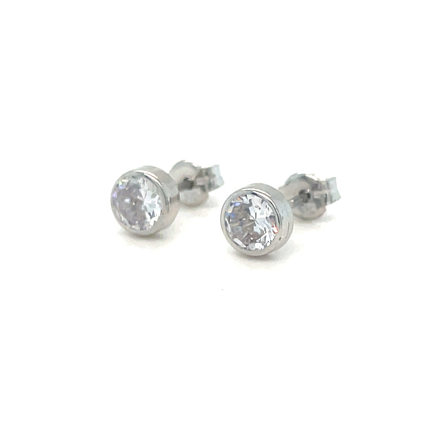 9ct White Gold Cubic Zirconia Rub Over Stud Earrings