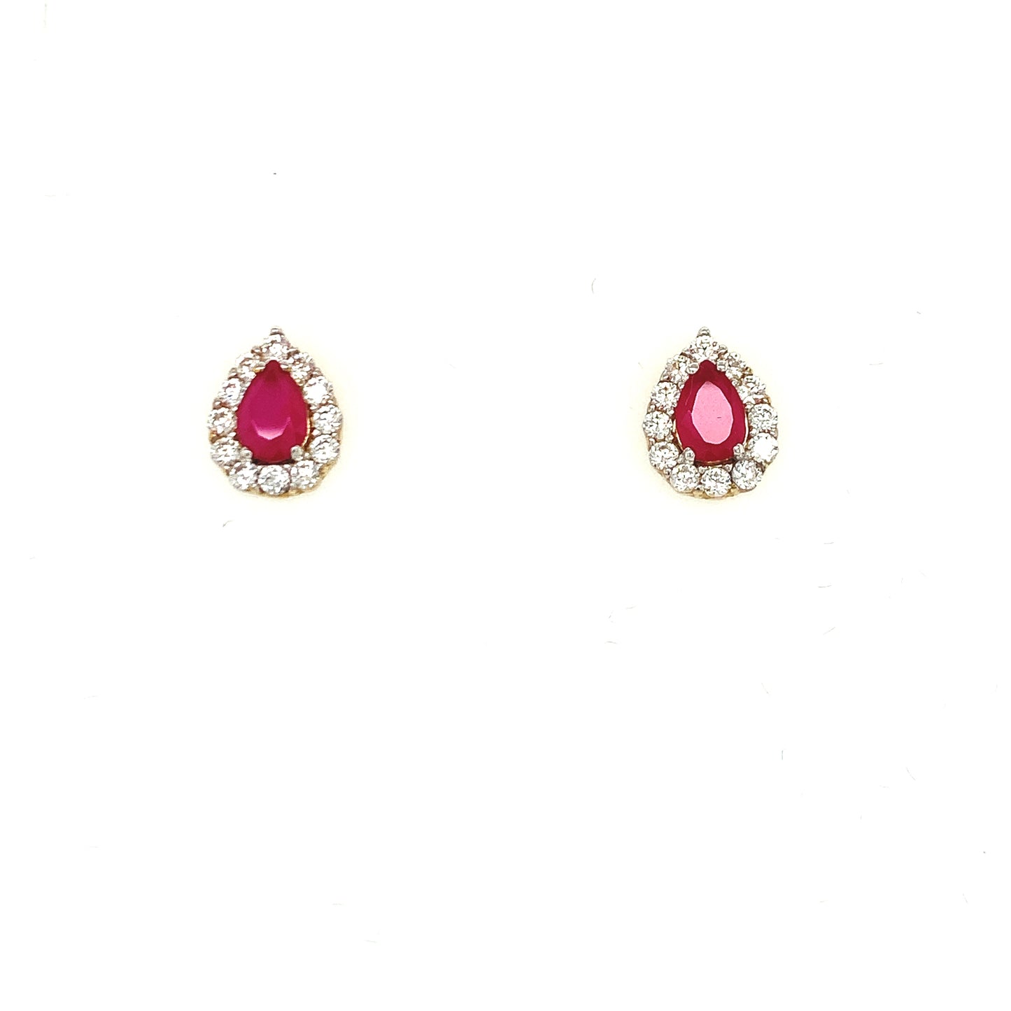 9ct Red And Cubic Zirconia Pear Shape Earrings