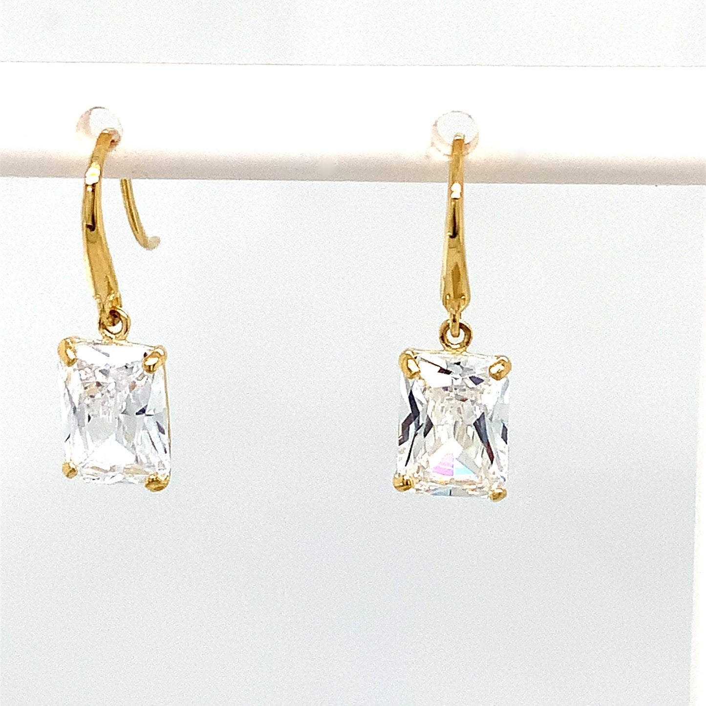 9ct Cubic Zirconia Emerald Cut Drop Earrings