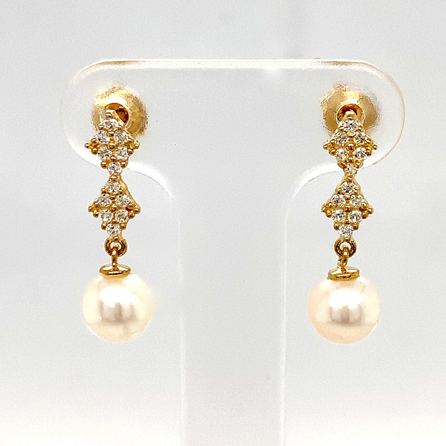 9ct Cubic Zirconia And Pearl Drop Earrings