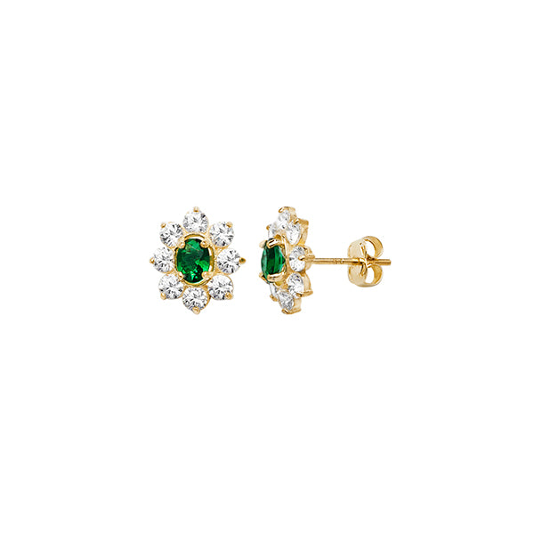 9ct Green And Cubic Zirconia Cluster Earrings