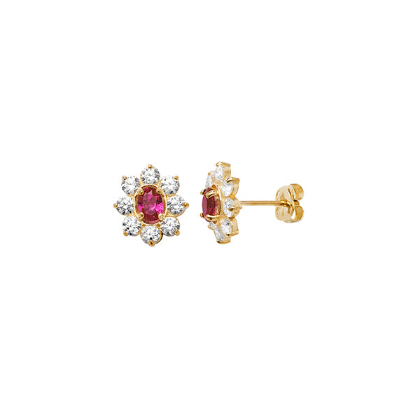 9ct Red And Cubic Zirconia Cluster Earrings