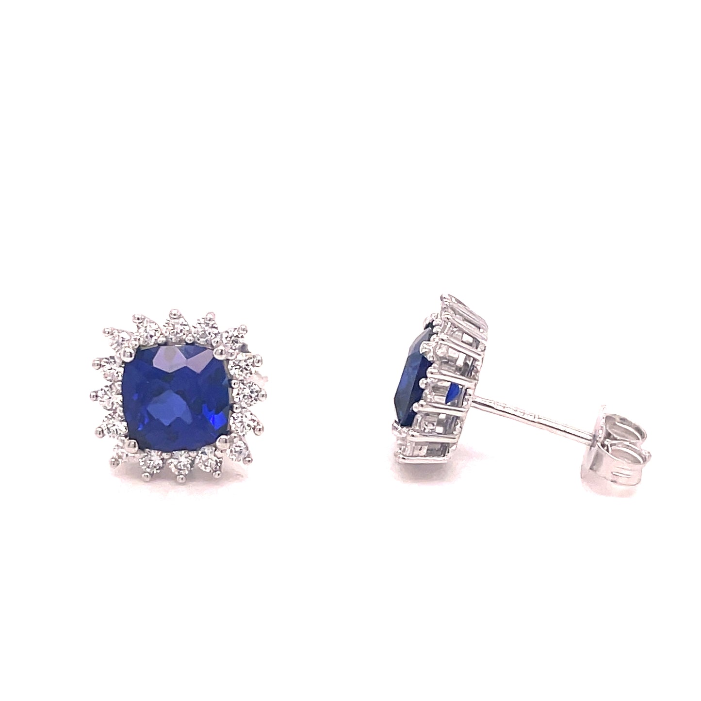 9ct White Gold Cultured Sapphire And Cubic Zirconia Square Cluster Stud Earring