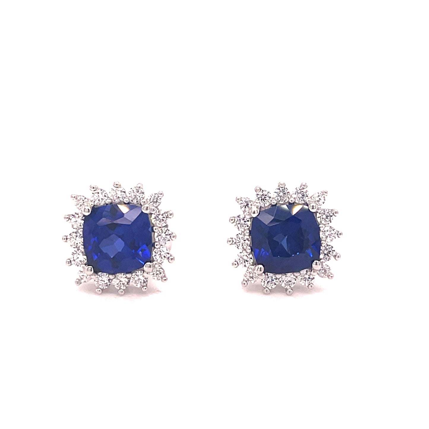 9ct White Gold Cultured Sapphire And Cubic Zirconia Square Cluster Stud Earring