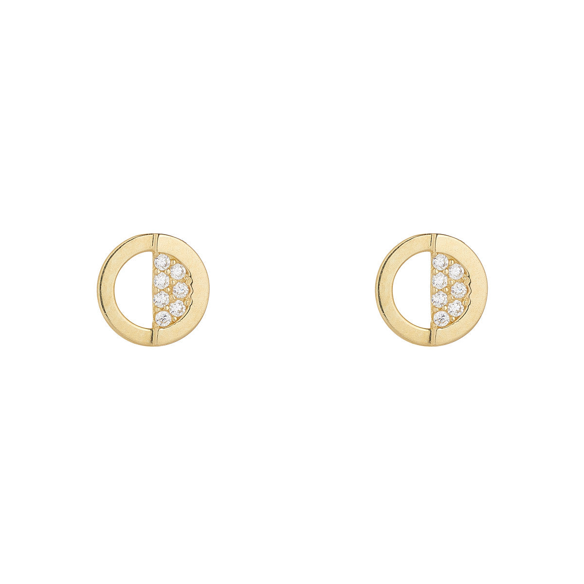 9ct Yellow Gold Half Open CZ Circle Stud Earrings
