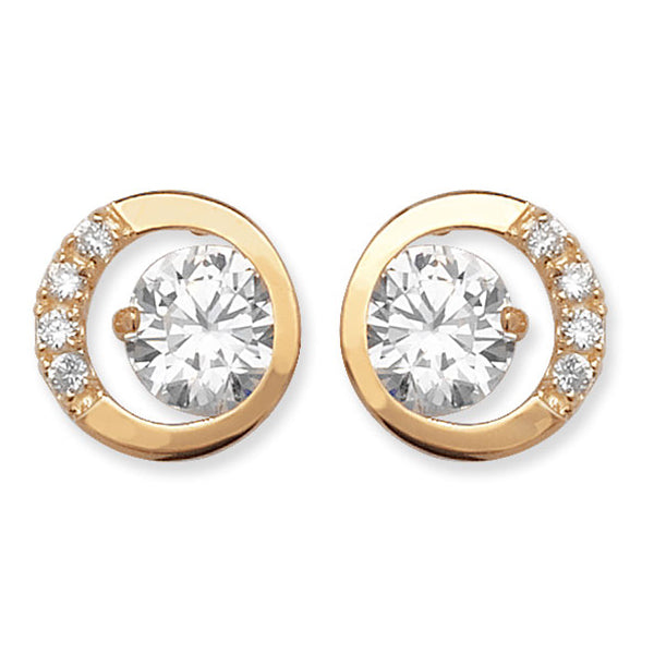 9ct Gold Open Circle Cubic Zirconia Stud Earrings