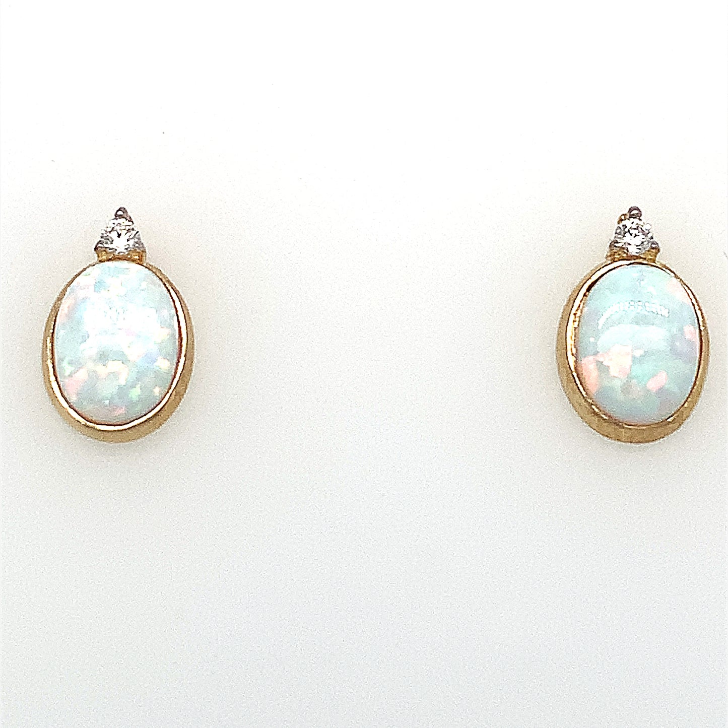 9ct Oval Opal 8x6mm And Cubic Zirconia Earring