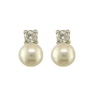 9ct White Gold Cubic Zirconia Freshwater Pearl Double Earrings