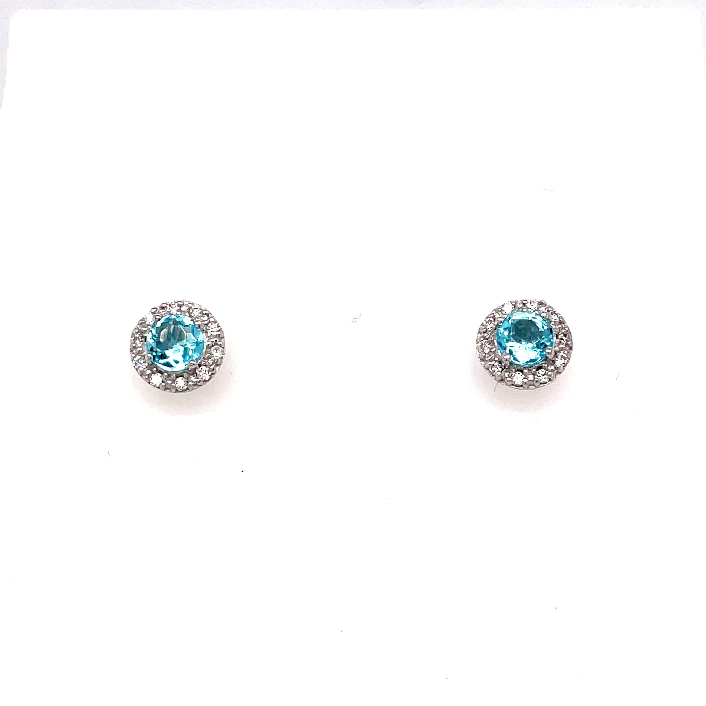 9ct White Gold Blue Topaz And Cubic Zirconia Cluster Earring