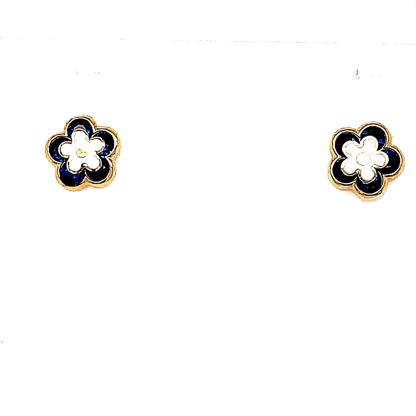 9ct Blue And White Flower Enamel Earrings