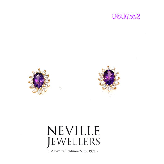 9ct Amethyst And Cubic Zirconia Cluster Earring