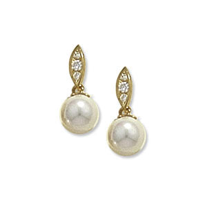 9ct Yellow Gold CZ Pearl Drop Earrings