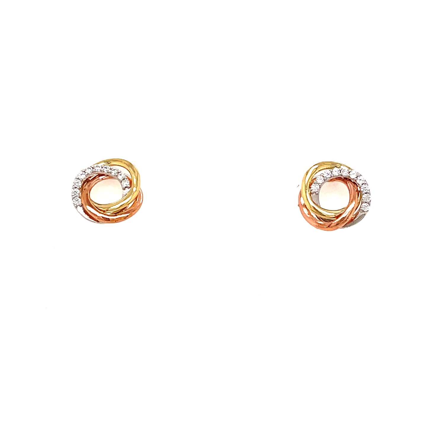 9ct 3 Tone Cubic Zirconia Knot Stud Earring