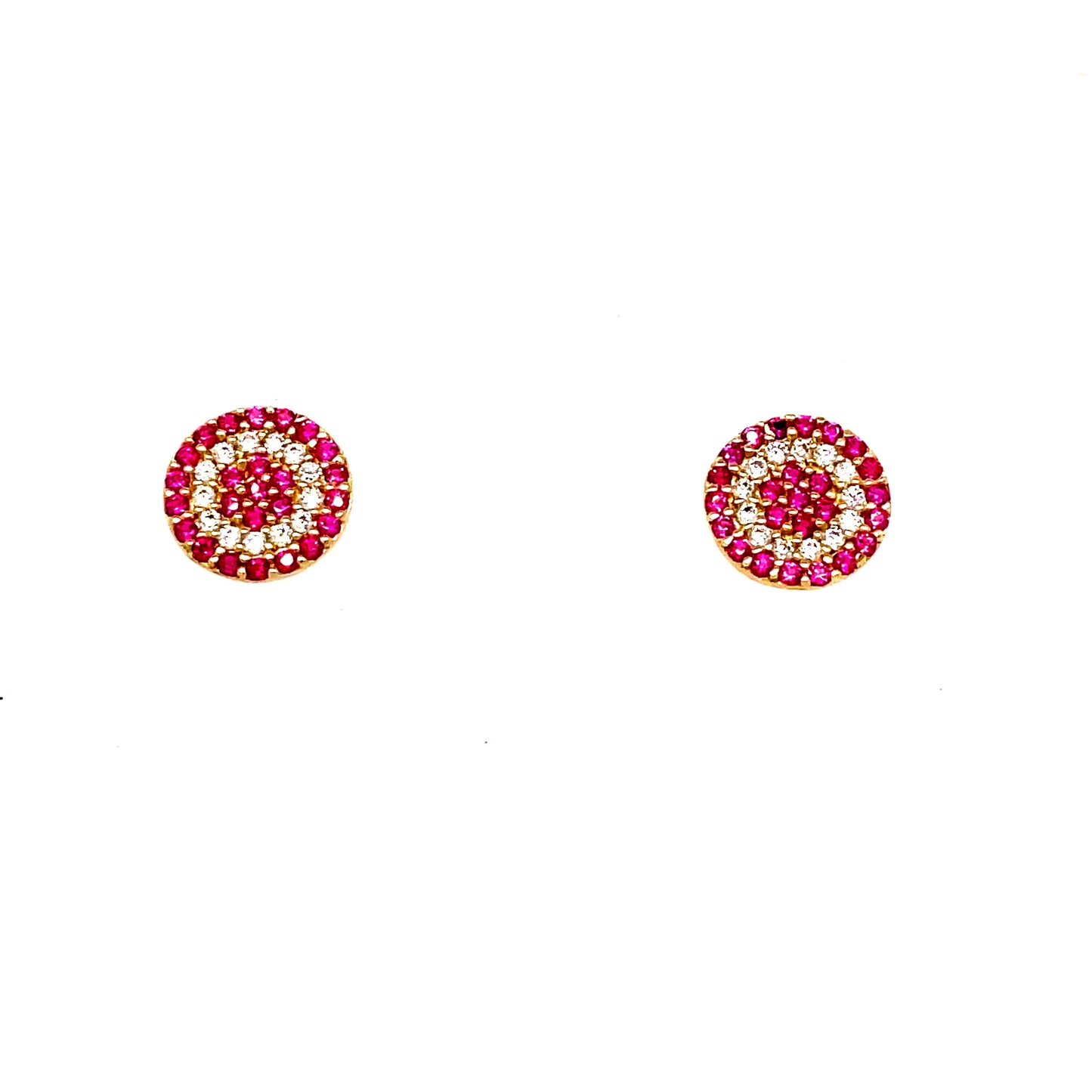 9ct Gold Cubic Zirconia Red Stone Pave Set Stud Earring