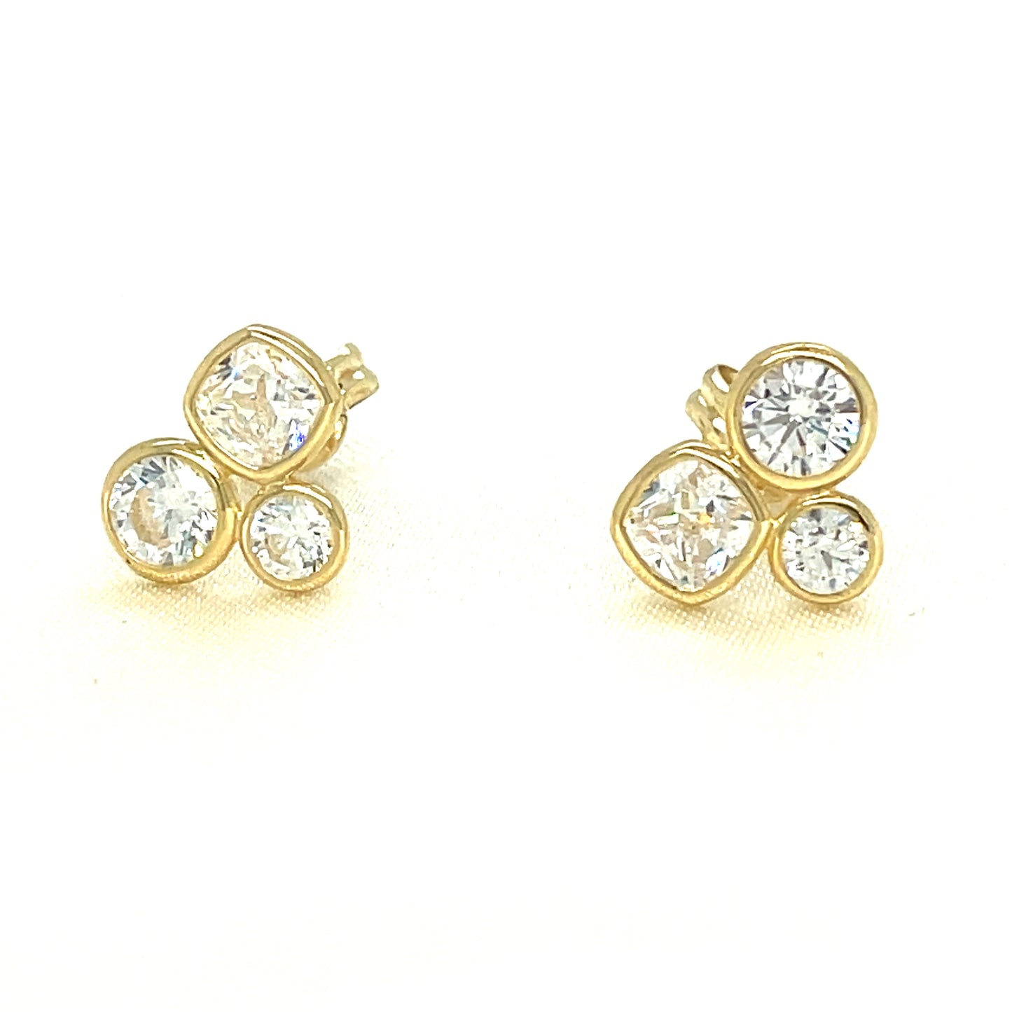 9ct Gold 3 Stone Cubic Zirconia Rubover Cluster Stud Earring