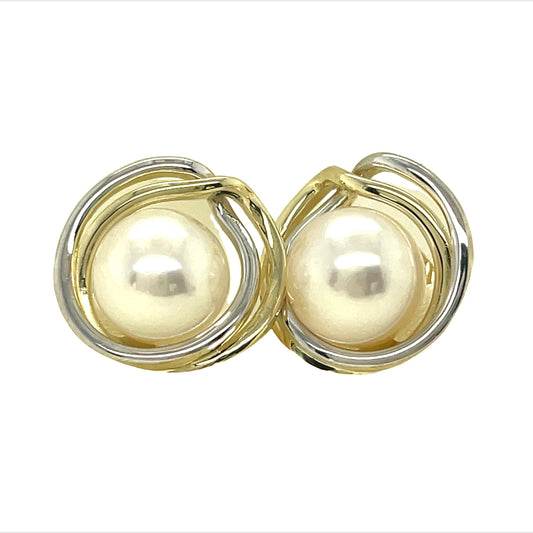 9ct Round Swirl Pearl Stud Earring