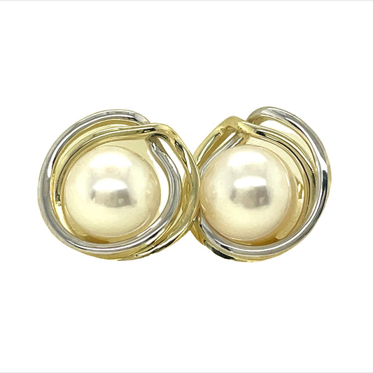 9ct  Round Swirl Pearl Stud Earring